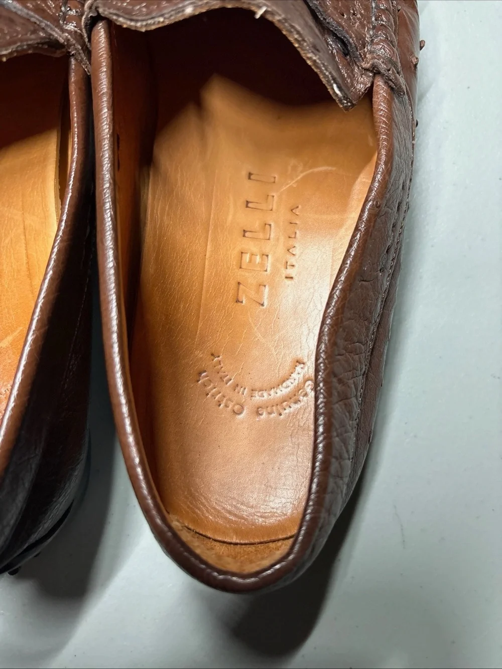 Zelli Genuine Ostrich Penny Loafers Handmade In Italy Size 10